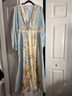 House of Harlow 1960 Light Blue and Cream Floral Maxi Dress